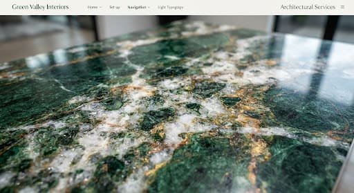 Polished green quartzite with white and gold veining