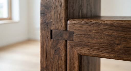 Seasoned dark teak timber grain with a satin oil finish